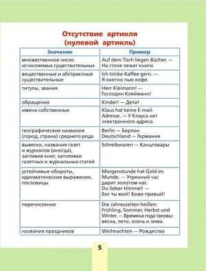 Страница 5 с таблицей случаев отсутствия артикля