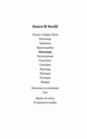 Страница со списком книг Ю Несбё о Харри Холе, включая «Немезиду».