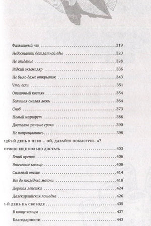 Последняя страница содержания романа с главами и страницами 319–443.