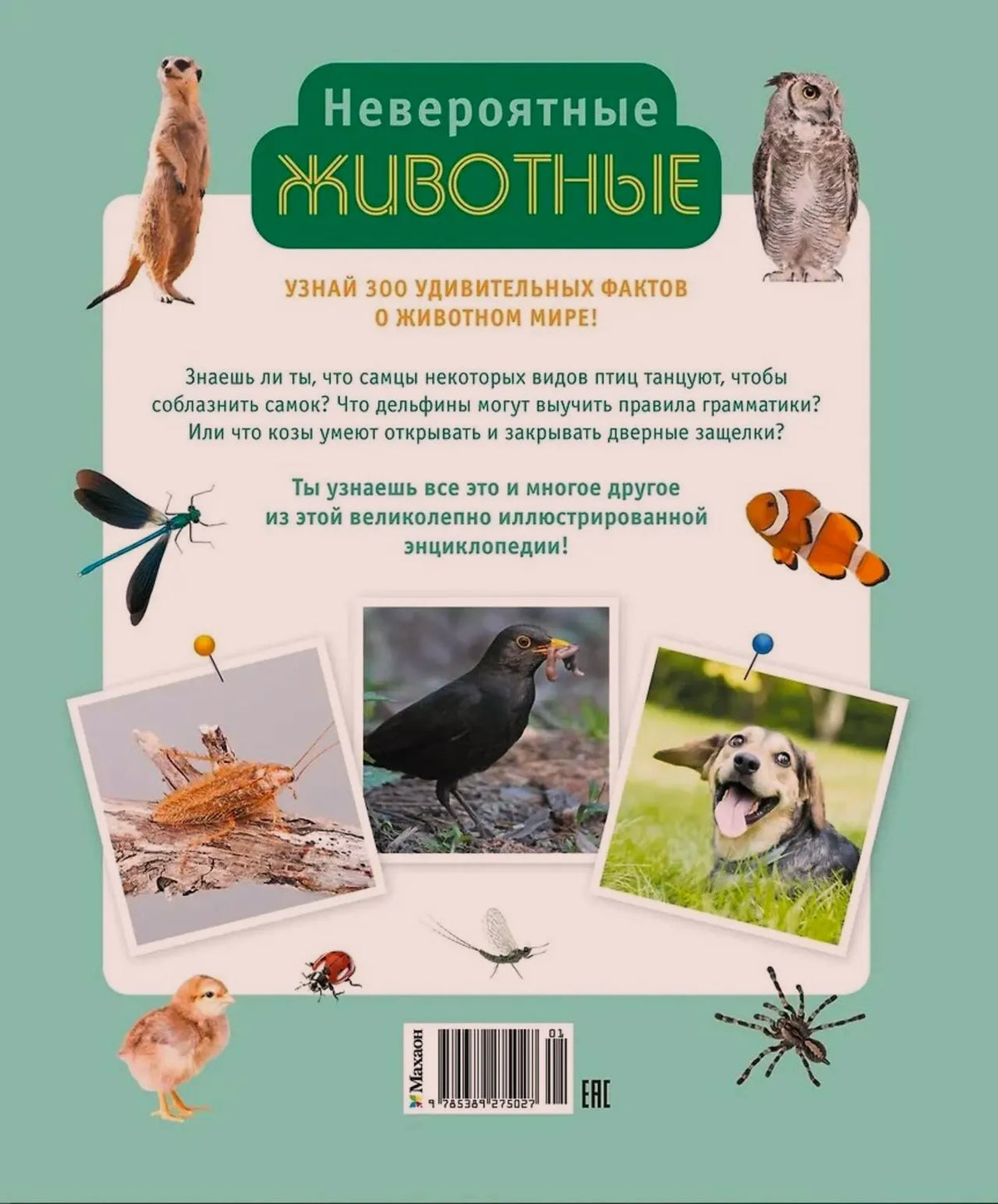 Задняя обложка книги с аннотацией, фотографиями животных и штрихкодом