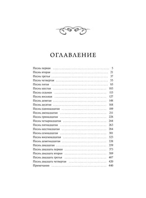 Страница оглавления «Одиссеи» со списком двадцати четырёх песен