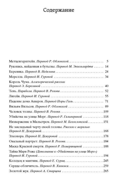 Первая страница содержания со списком рассказов Эдгара Аллана По.