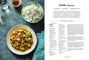 Разворот рецепта сатая из курицы с фотографией блюда и риса