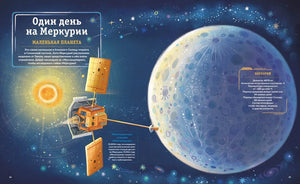 Разворот о Меркурии с иллюстрацией планеты и космического аппарата
