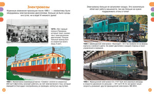 Разворот стр. 20–21 «Электровозы»: история электрических локомотивов с 1879 по 1955 г., фото и иллюстрации.