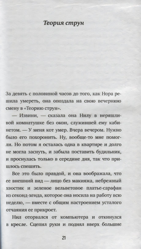 Страница 21 романа, глава «Теория струн», с текстом о Норе и Ниле