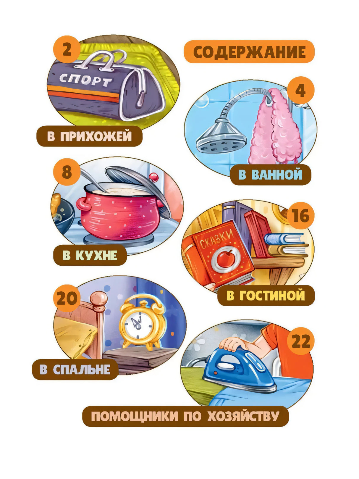 Содержание с разделами по комнатам и бытовым предметам