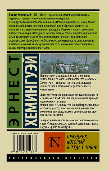 Задняя обложка с аннотацией, штрихкодом и зимним пейзажем Парижа.