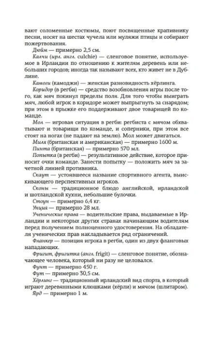 Страница словаря терминов с пояснениями ирландских слов