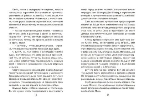 Текстовый разворот книги, страницы 12–13 о чайке Кенге