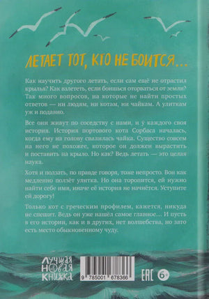 Бирюзовая задняя обложка с аннотацией, чайками, штрихкодом и маркировкой 6+
