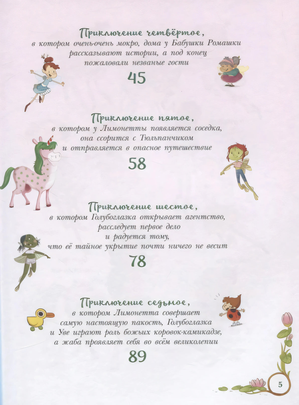 Вторая страница содержания с приключениями 4–7