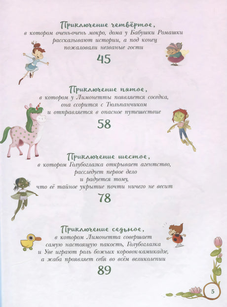Вторая страница содержания с приключениями 4–7