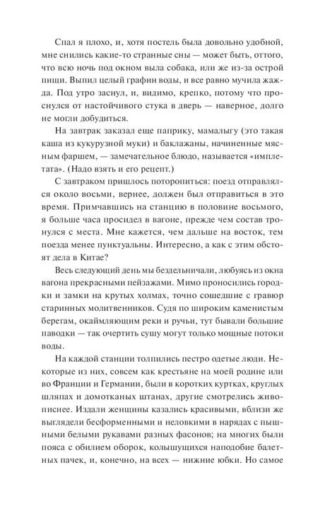 Внутренняя текстовая страница романа с фрагментом о поездке и ночлеге