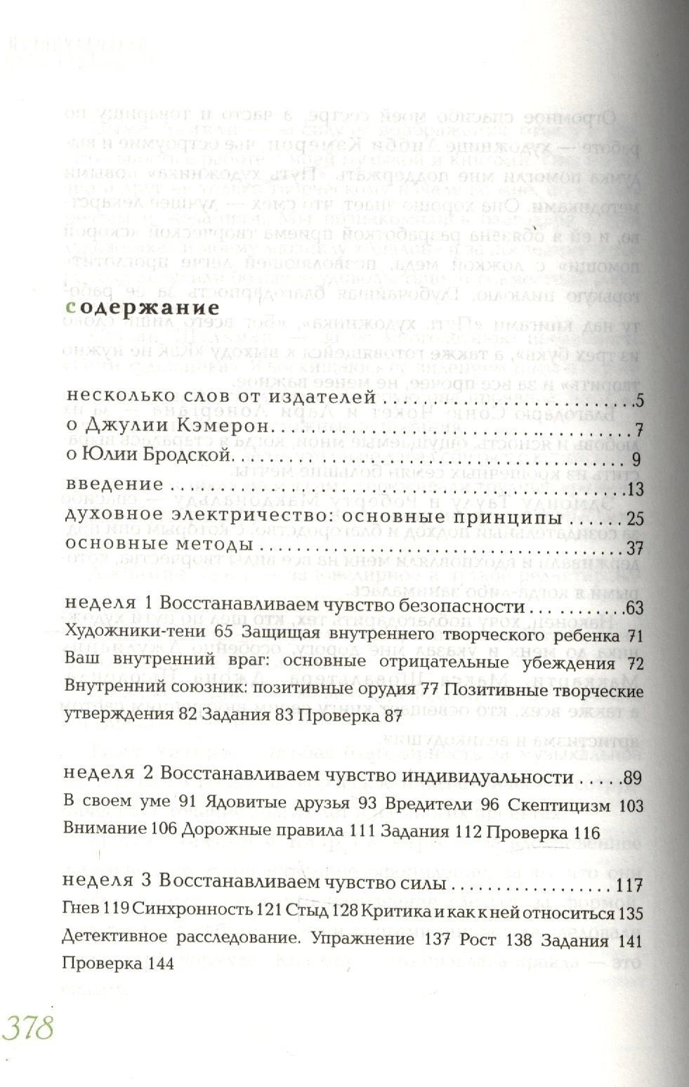 Страница содержания с разделами и главами книги, виден номер страницы 378