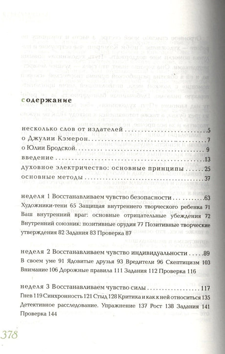 Страница содержания с разделами и главами книги, виден номер страницы 378
