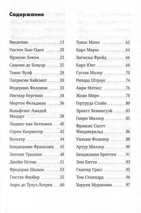 Страница содержания с перечнем персоналий и номерами страниц.
