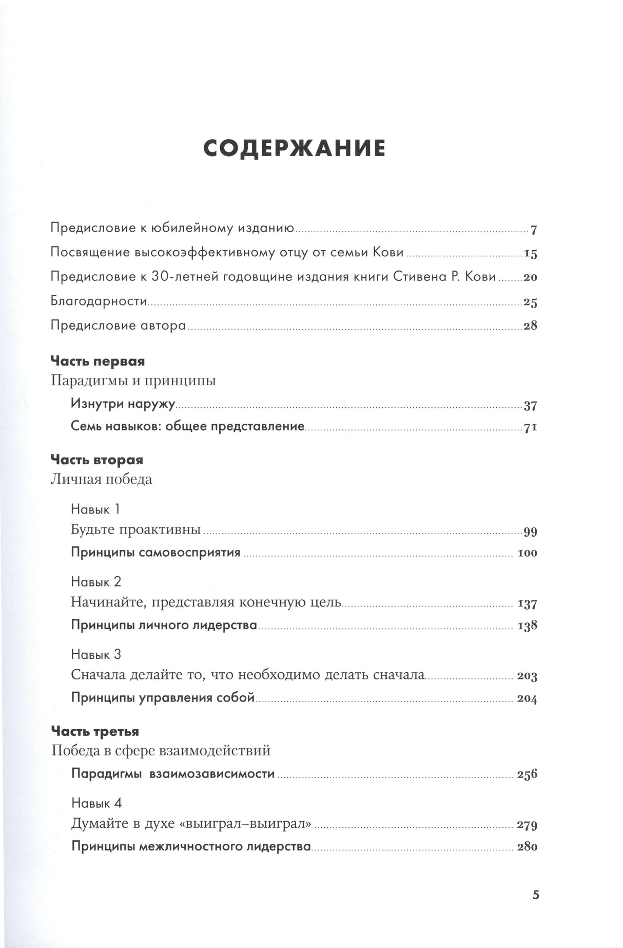 Первая страница содержания с главами и номерами страниц