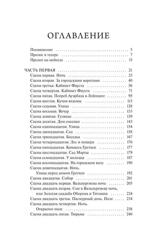 Первая страница оглавления «Фауста» со списком сцен первой части