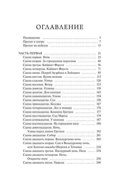 Первая страница оглавления «Фауста» со списком сцен первой части