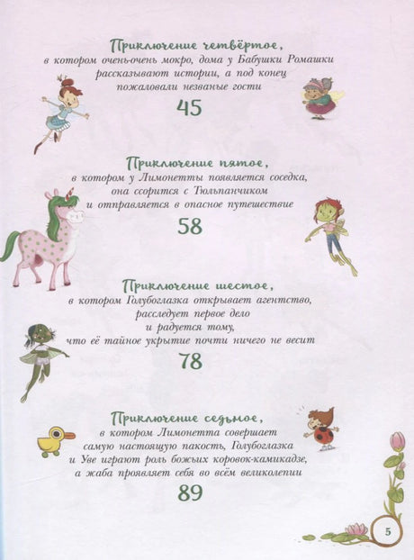 Вторая страница содержания с приключениями 4–7