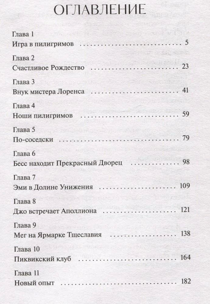 Первая страница оглавления: главы 1–11 с номерами страниц