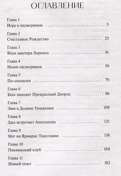 Первая страница оглавления: главы 1–11 с номерами страниц