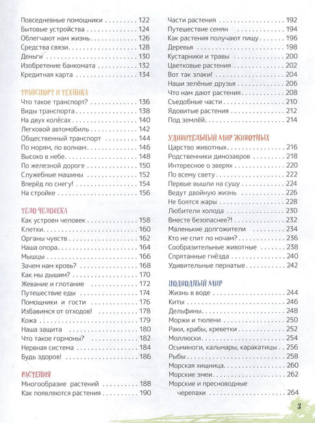 Содержание: транспорт, тело человека, растения, животные