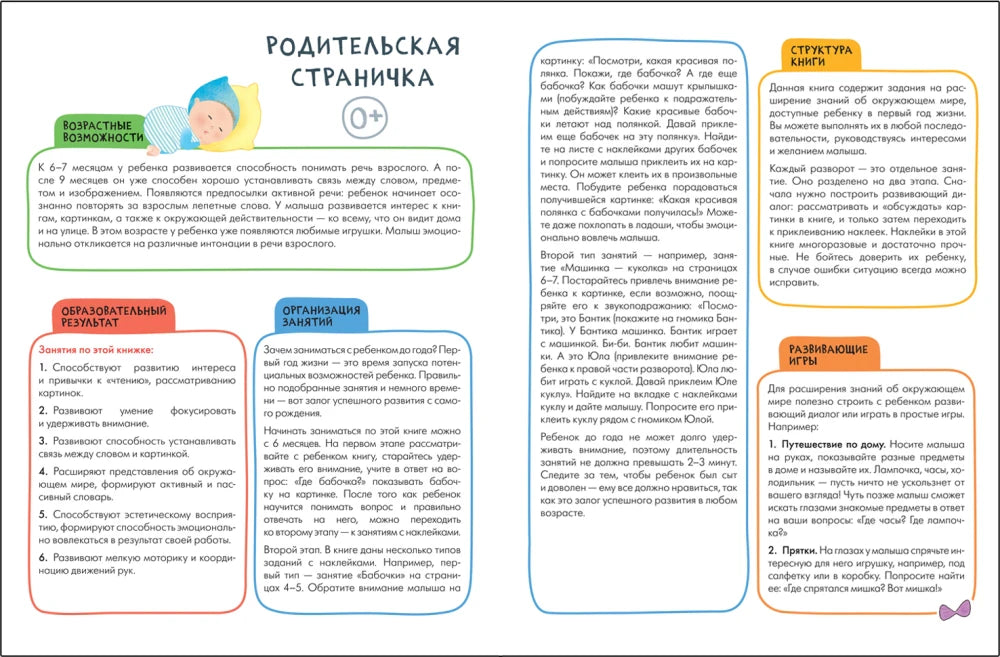 Разворот «Родительская страничка» с советами и структурой книги