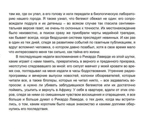 Текстовая страница романа о воспоминаниях рассказчика и Рикардо Лаверде