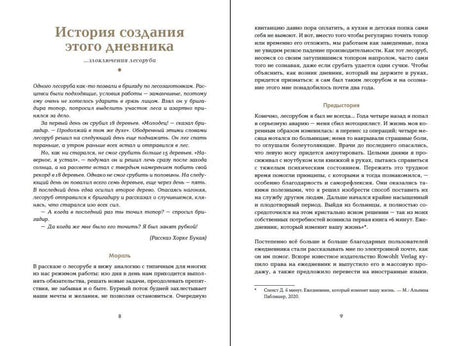 Разворот страниц 8–9 с разделом «История создания этого дневника»