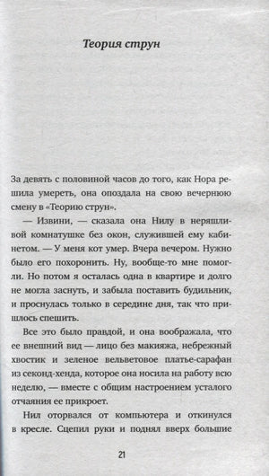 Страница 21 романа, глава «Теория струн», с текстом о Норе и Ниле