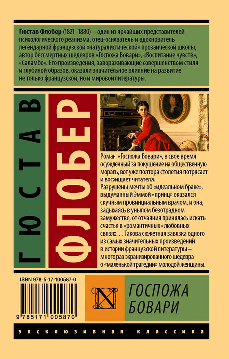 Задняя обложка «Госпожа Бовари» с аннотацией, штрихкодом и фрагментом иллюстрации