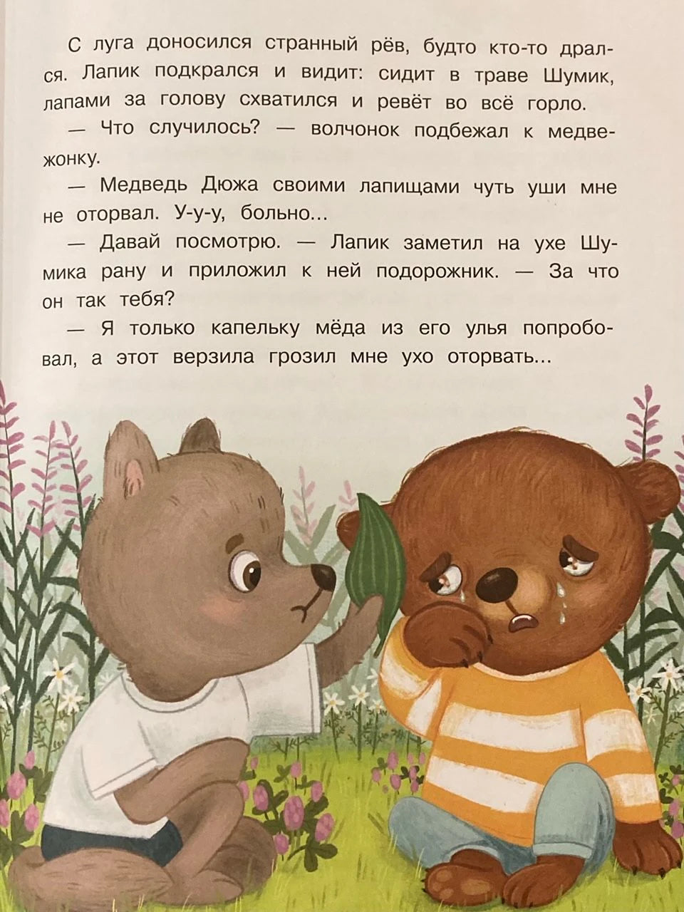 Волчонок утешает плачущего медвежонка Шумика
