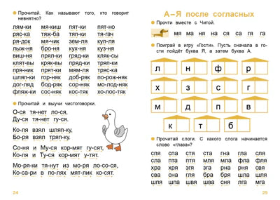 Страницы 24-25: А-Я после согласных, чистоговорки