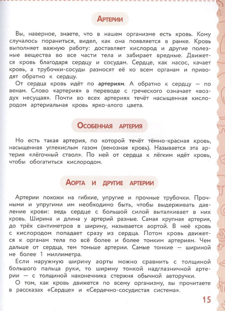 Текстовая страница про артерии, аорту и кровеносные сосуды
