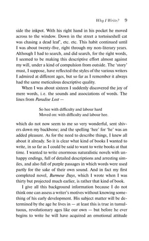 Страница 9 эссе Why I Write? с английским текстом и цитатой из Paradise Lost