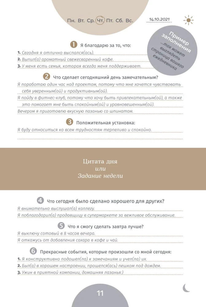 Пример заполнения ежедневника, страница 11
