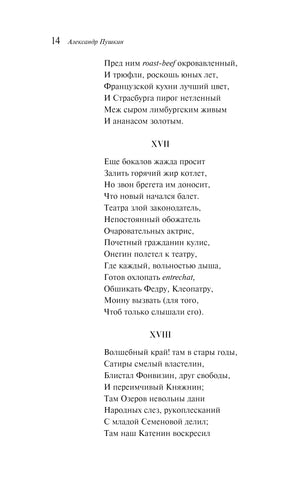 Страница 14 с текстом «Евгения Онегина», строфы XVII–XVIII