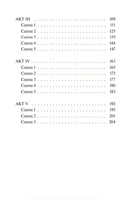 Вторая страница оглавления с актами III–V