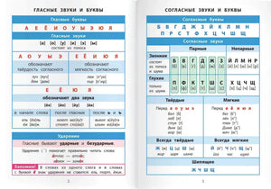 Разворот со схемами гласных и согласных звуков и букв, страницы 2–3.