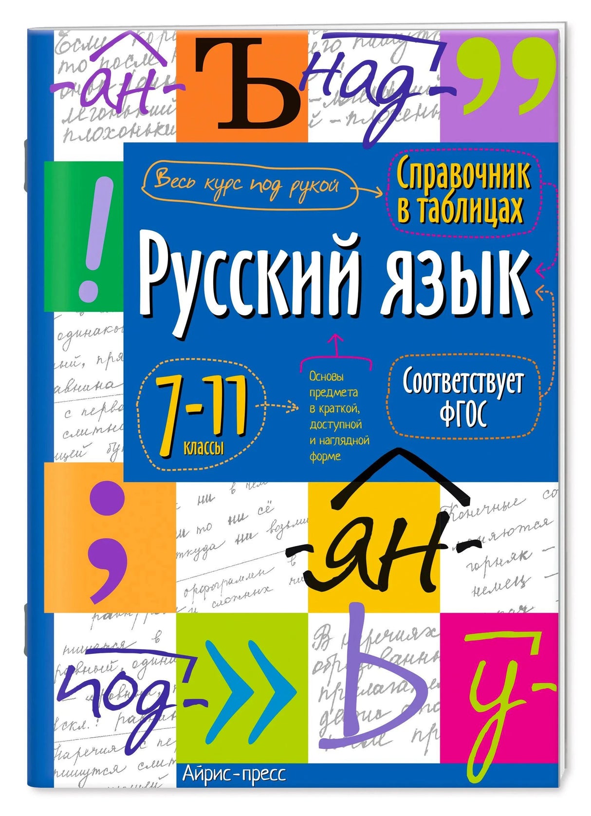 Лицевая обложка справочника «Русский язык. 7–11 классы» издательства «Айрис-пресс».