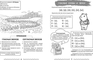 Разворот страниц 6–7 о гласных буквах и звуках русского языка.