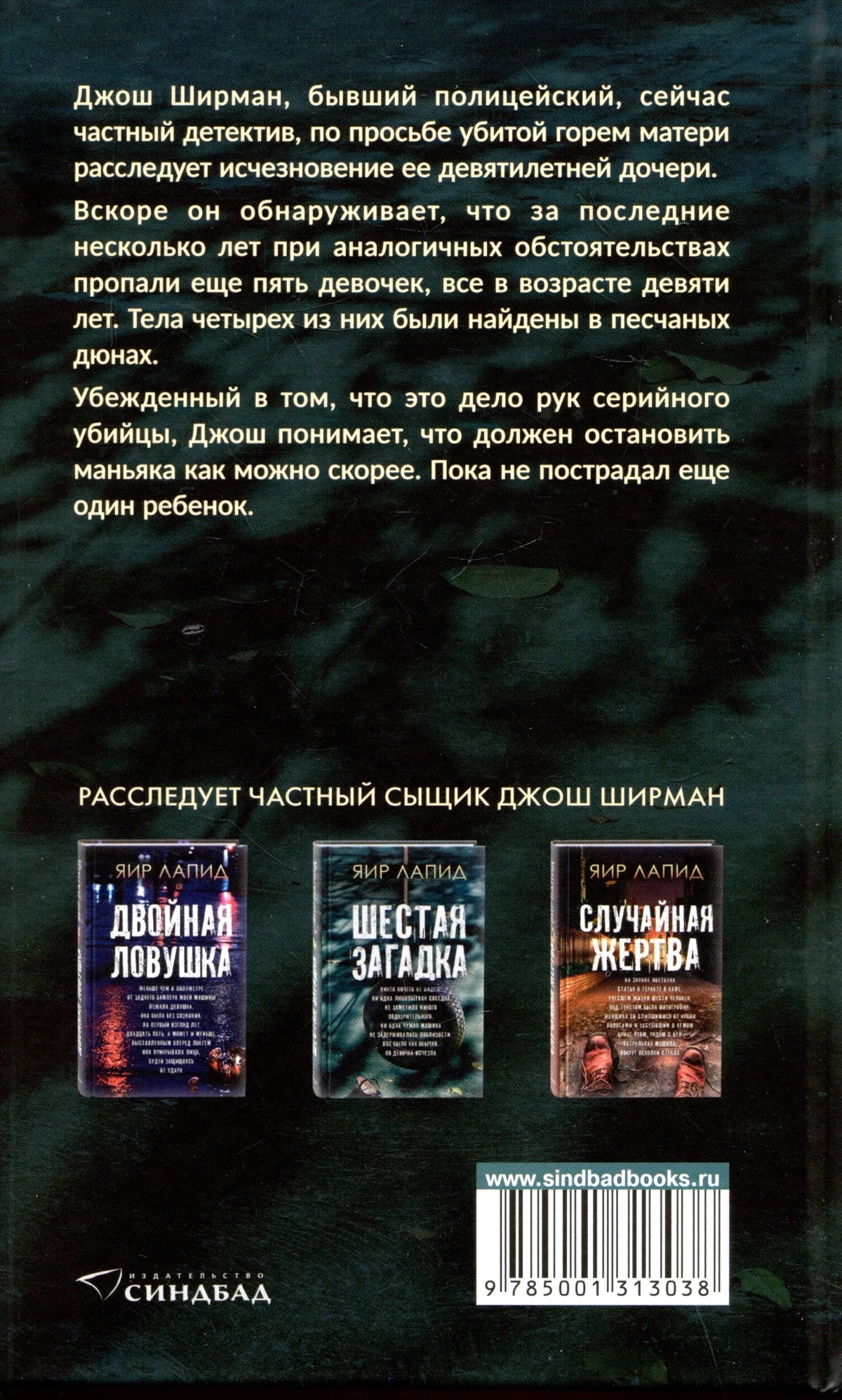 Задняя обложка «Шестой загадки» с аннотацией, миниатюрами книг и штрихкодом.