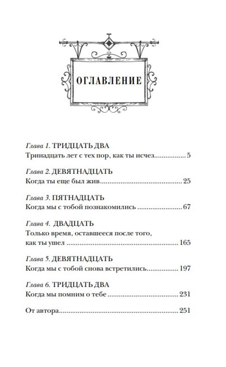 Страница оглавления книги с названиями шести глав и номерами страниц