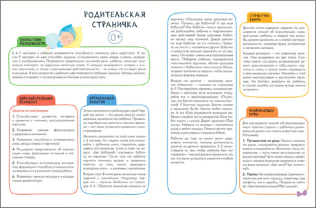 Разворот «Родительская страничка» с советами и структурой книги