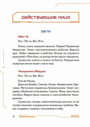 Страница «Действующие лица» с описаниями Ивана Че и Чеширыжки.