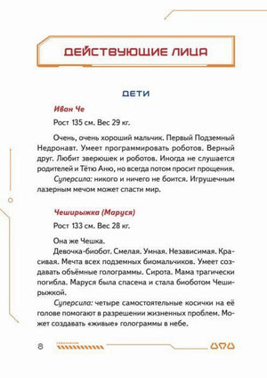 Страница «Действующие лица» с описаниями Ивана Че и Чеширыжки.
