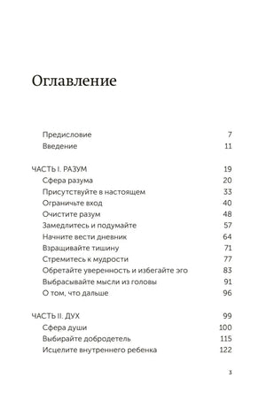 Первая страница оглавления с разделами «Разум» и «Дух»