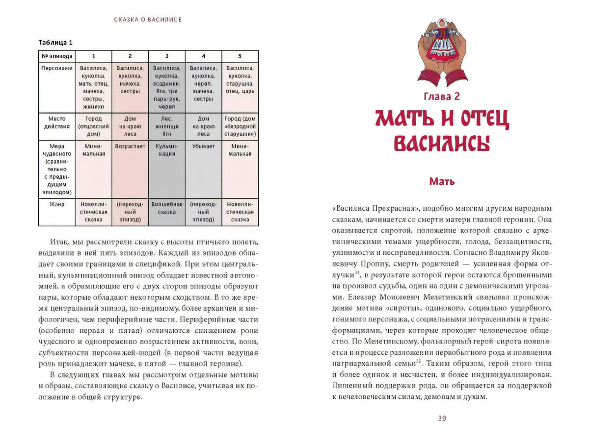 Разворот с таблицей и началом главы 2 «Мать и отец Василисы»